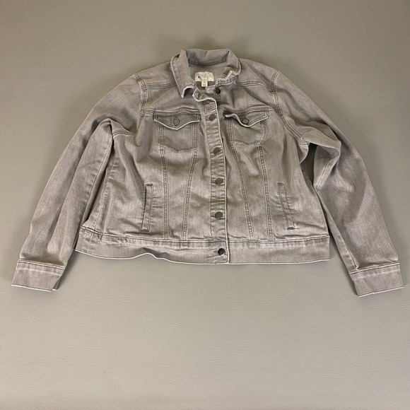 Market & Spruce Denim Jacket Women's Plus 1X Gray Jean Classic Casual Collared - Picture 1 of 11